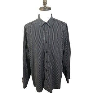 Express Button Down Shirt Mens Black With White Stipes XXL Modern Fit